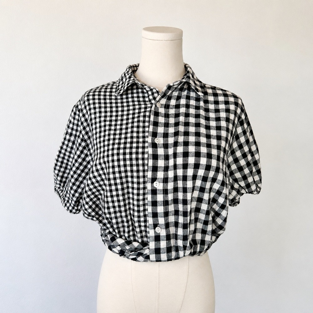 Promesa Button Down Crop Top Womens M Black White Cotton Cottagecore Gingham